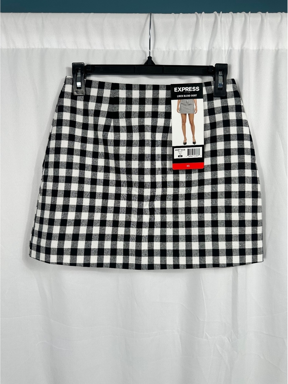Express Black and White Gingham Linen Blend Mini Skirt XS